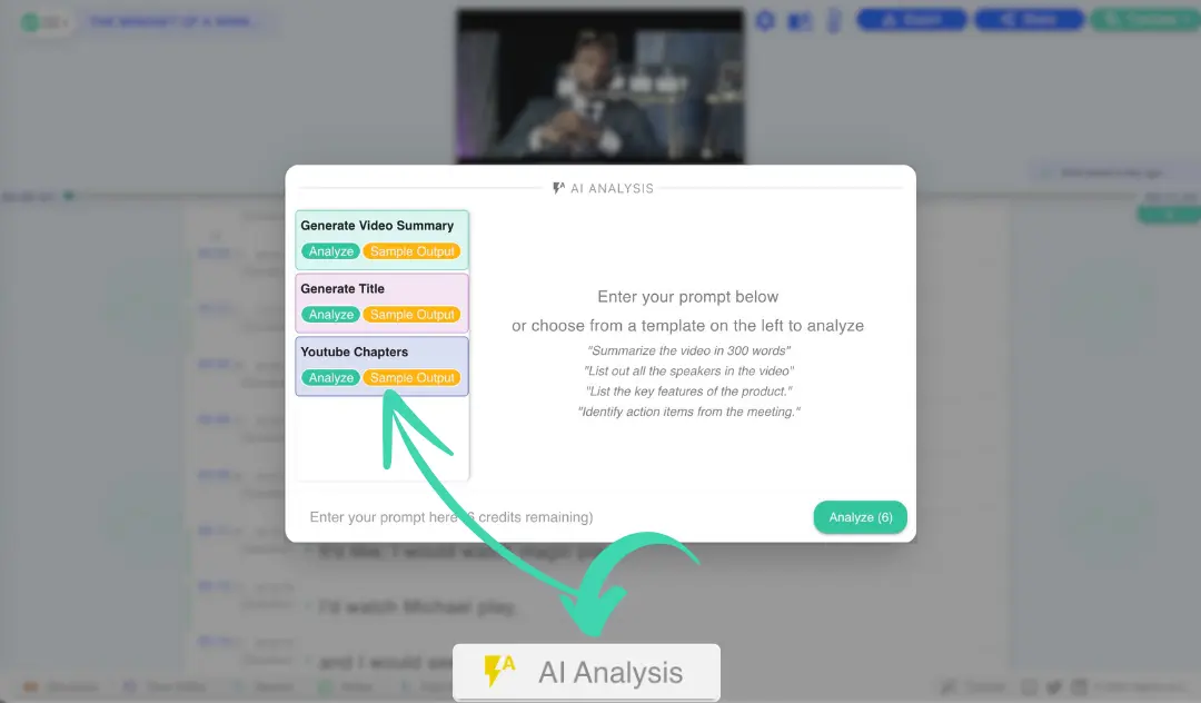 ai analysis dialog with template